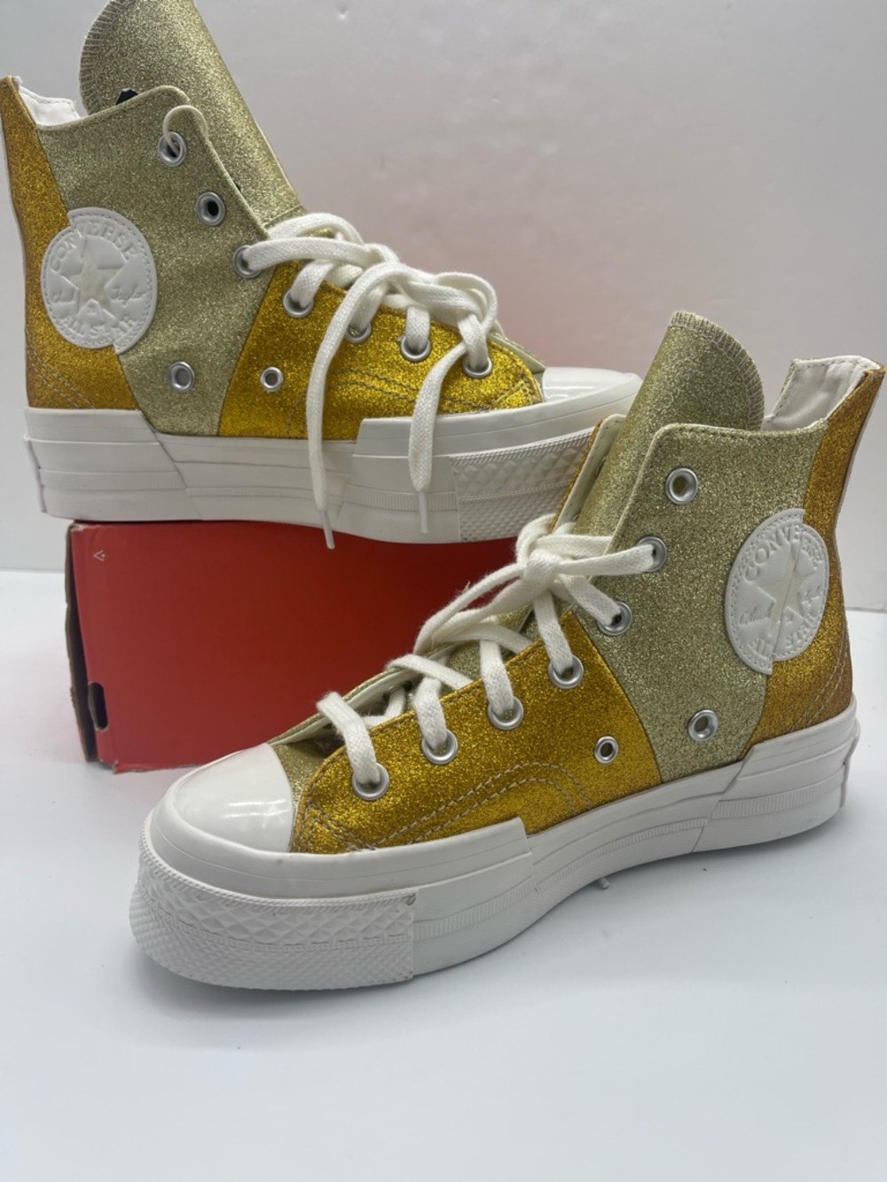 Converse WMNS Chuck 70 Plus Hi A08176C Vintage White/Dark Gold Platform Sneakers - Picture 11 of 16